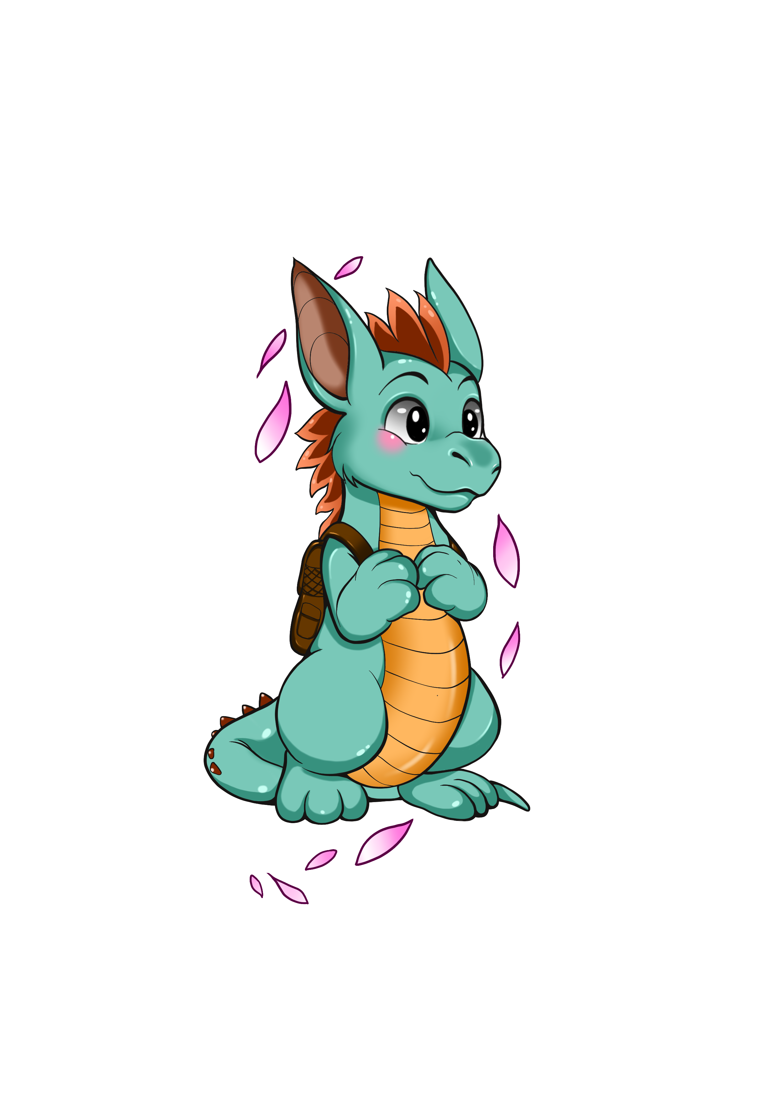 Fursona officiel de Furry Mons — dragon turquoise avec crête orange et ventre doré